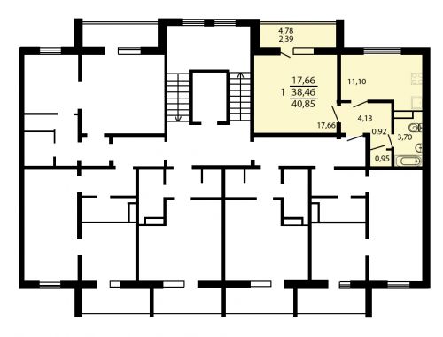 1-комнатная, квартира, 38.4 м²